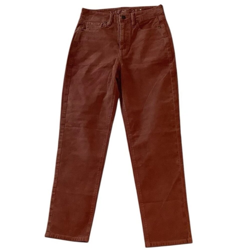 American Eagle Brick Red Stretch Corduroy Mom Straight Jean Mid Rise Size 4